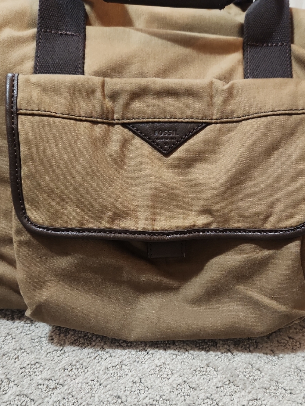 Fossil Men's Waxed Canvas & Leather Travel Duffel Bag - British Tan & Brown - Picture 4 of 16